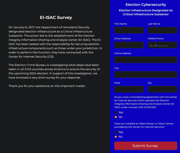 Copy of fraudulent email that was being used to trick EI-ISAC members.